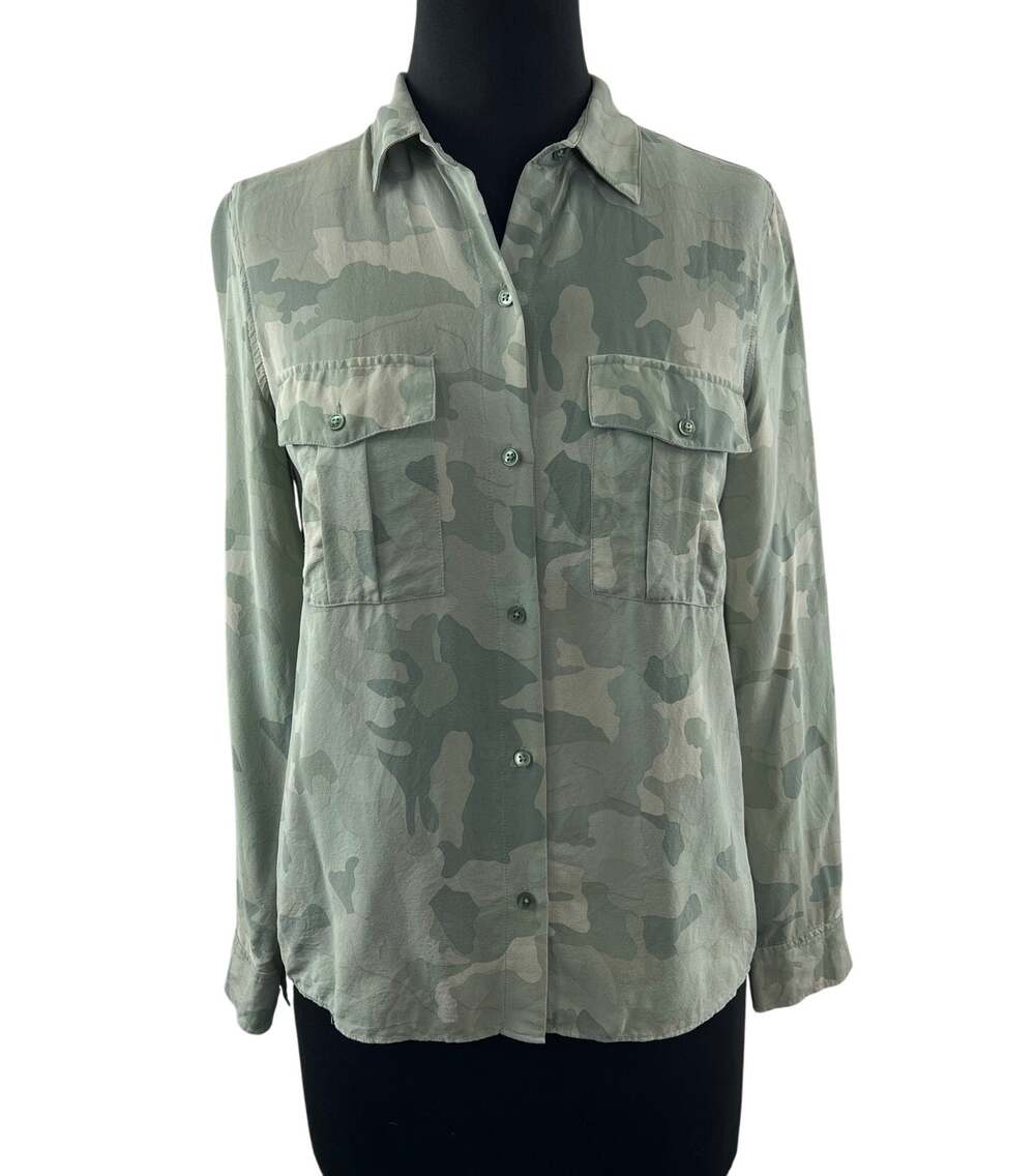 RAILS Rhett Green Top Silk Sage Camo Collared Casual Button-Up Size X-Small XS